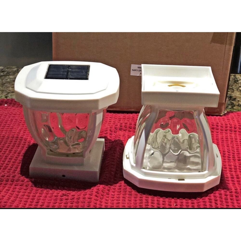 Set of 2 -Wavy Glass Solar Post Cap Lights